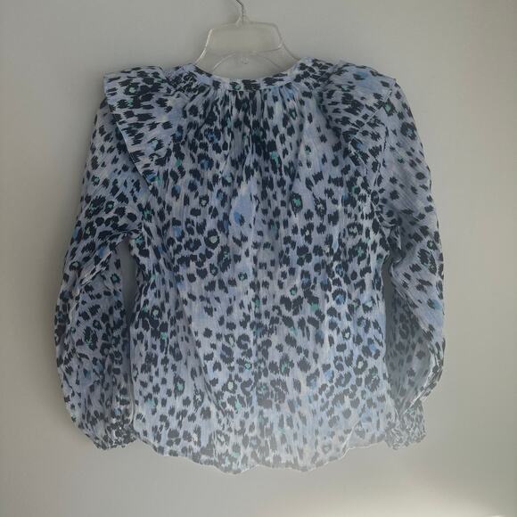 LOFT women’s petite small light blue leopard print blouse - Picture 7 of 7